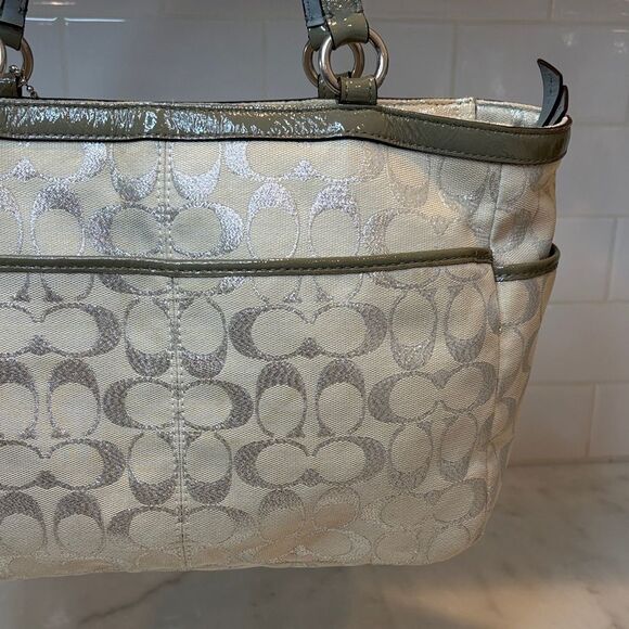 Coach F17724 Gallery Lurex Metallic Silver Cream EW Tote Shoulder Bag - Picture 6 of 16